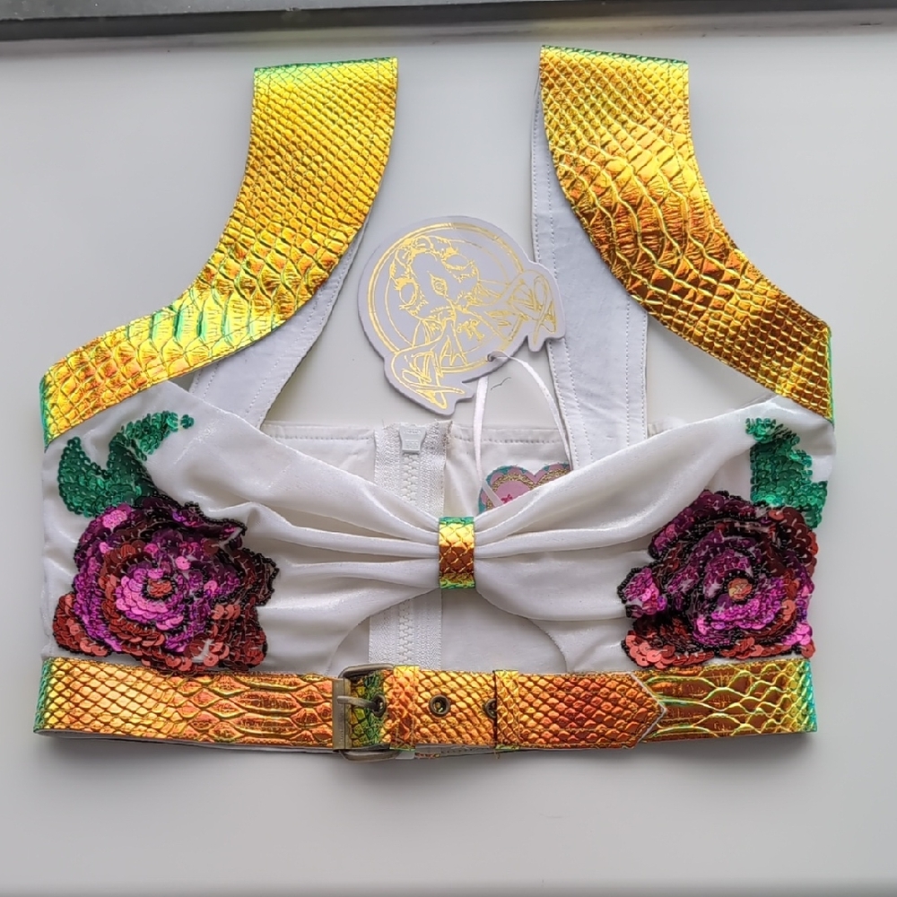 Jackalopeland Sequin Iridescent Bralette Crop Top Rave Festival Size S NWT